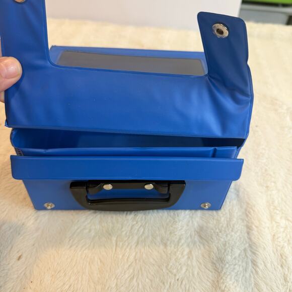Vintage Blue Plastic Toy Storage Display Box Folding Carry Case Handle - Picture 4 of 11